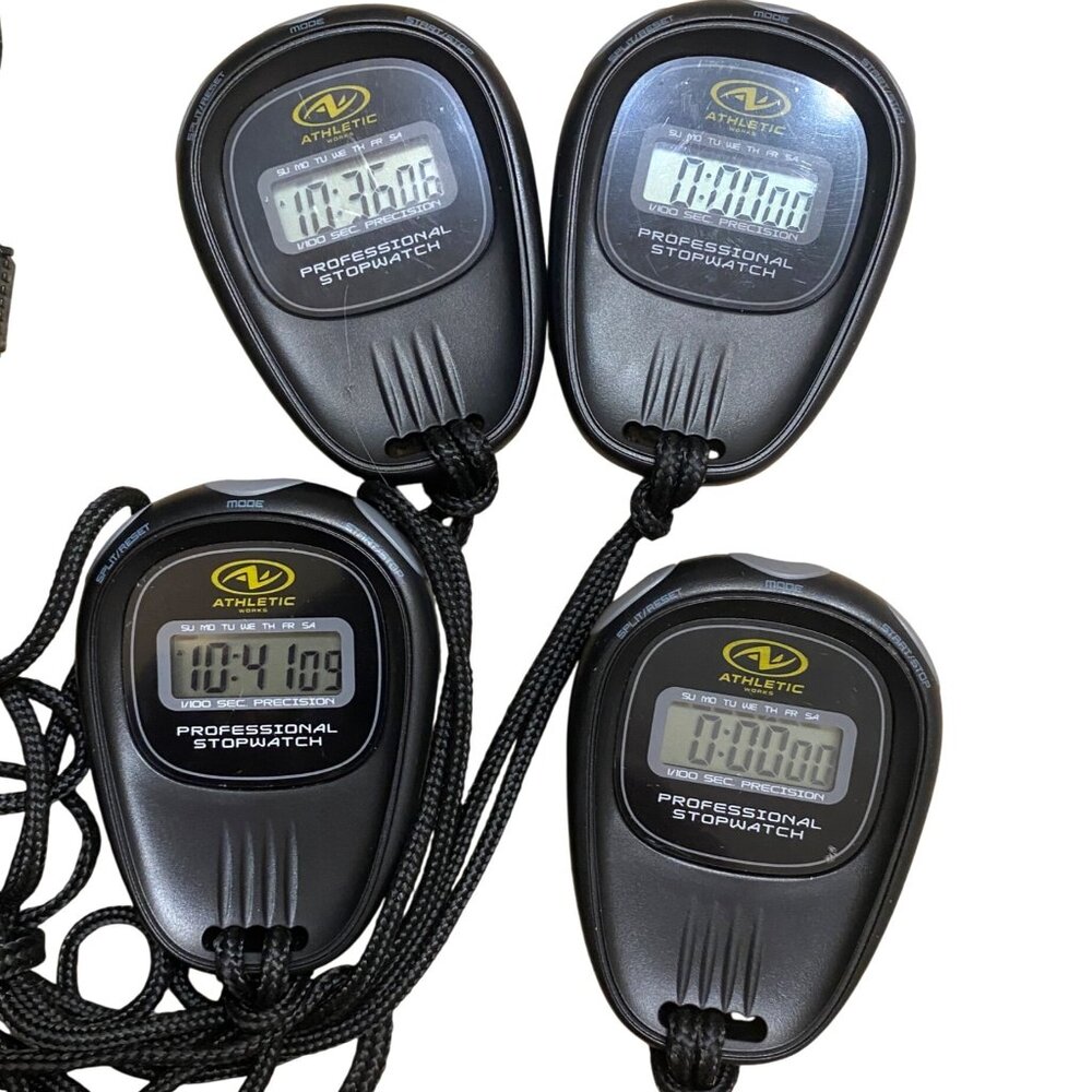 Athletic Works Professional Stopwatches Set of 4 With Precise Timekeeping & Lany